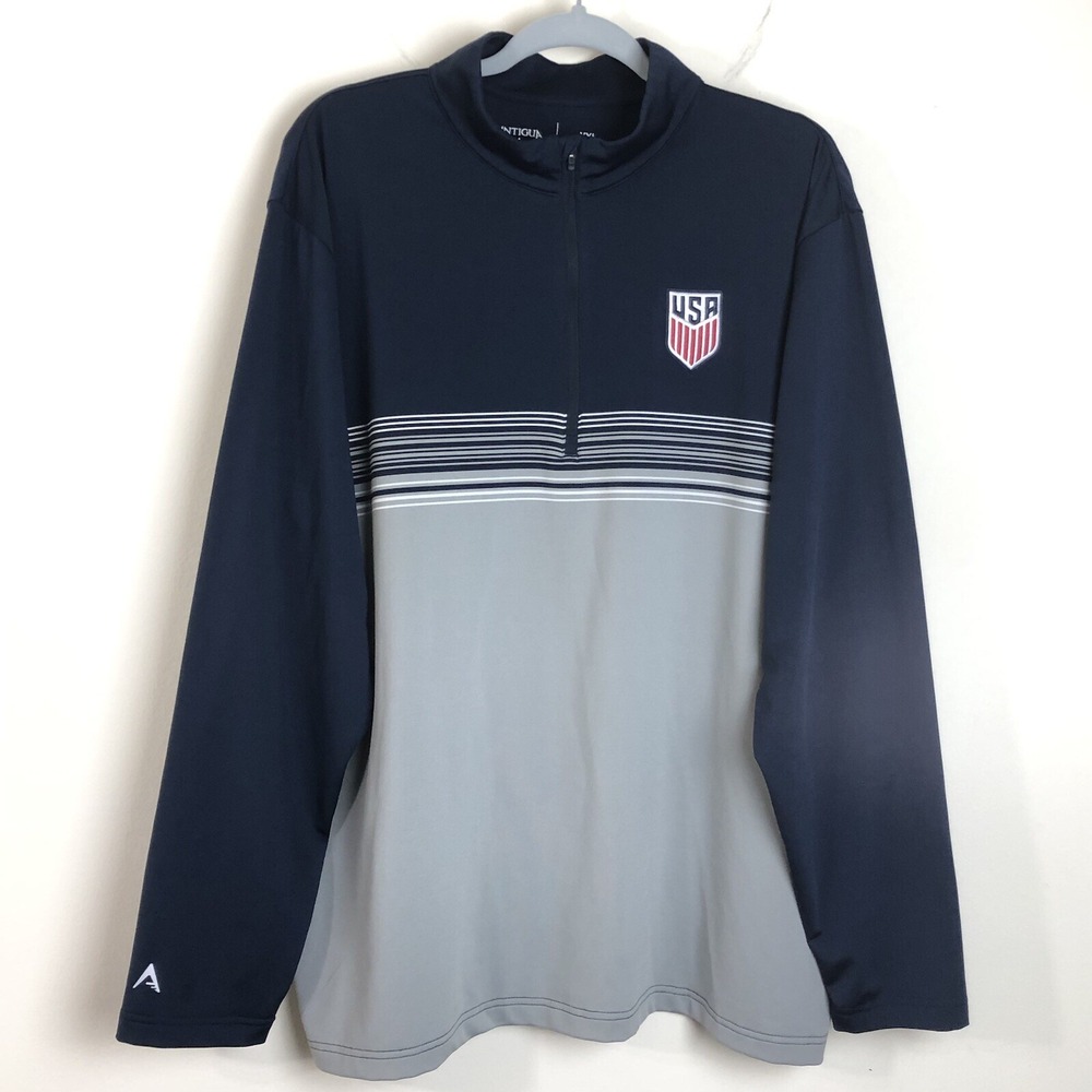 USA Antigua Soccer 1/4 Zip Light Pullover Adult XXL Navy Blue Gray